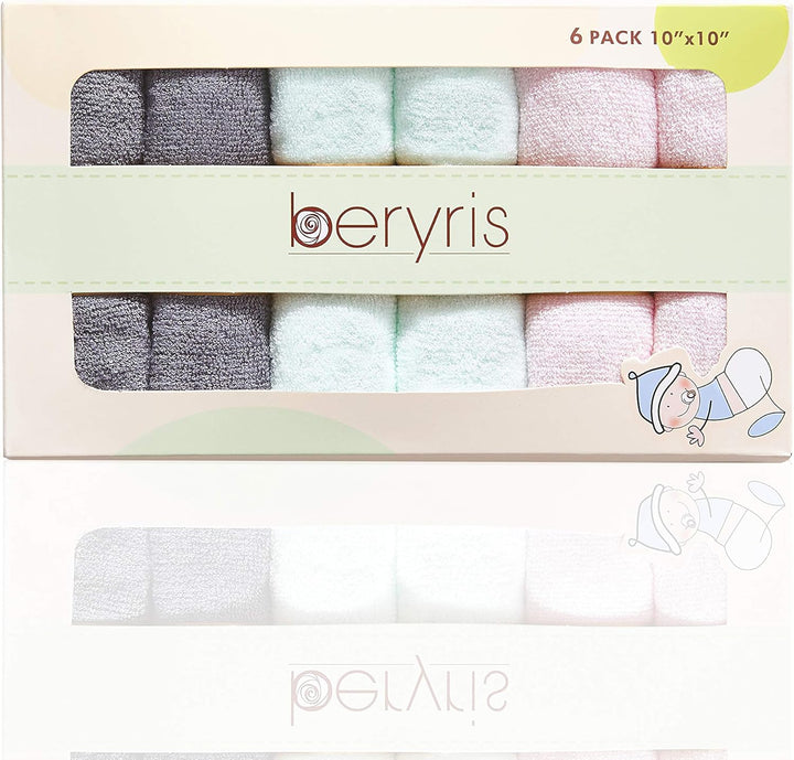 Flannel Face Cloth (6-Pack) - Bamboo Face Cloth Ultra-Soft & Baby Wash Cloth for Baby'S Sensitive Skin - Size 10"X10" Face Flannels - Face Cloths for Washing Face- Antibacterial Adult Flannel