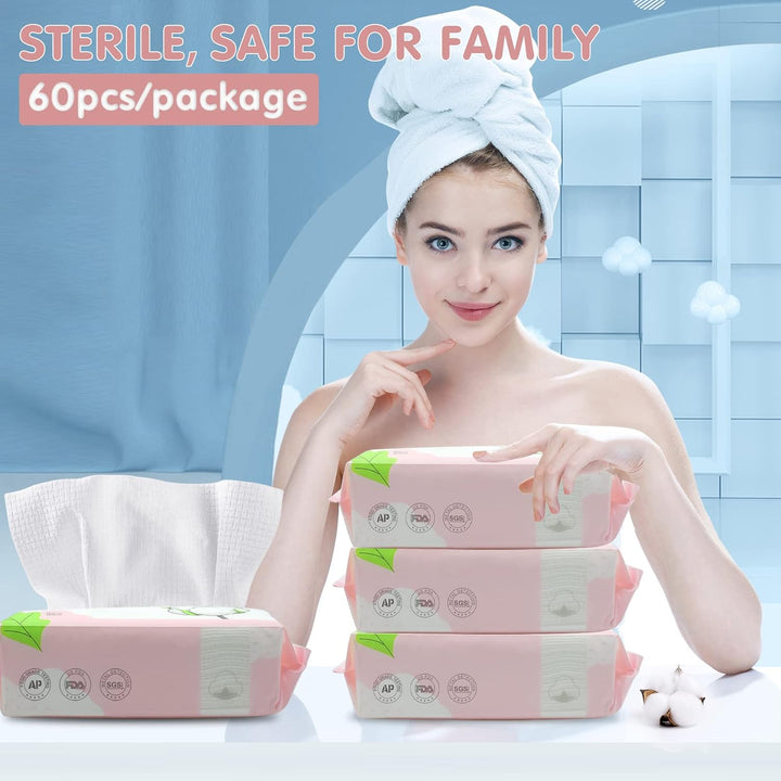 Cotton Tissue - 00% US Cotton Dry Baby Wipes, Soft Disposable Face Towels for Makeup Removing, Sensitive Skin - Portable (3 Pack, 80 Counts)