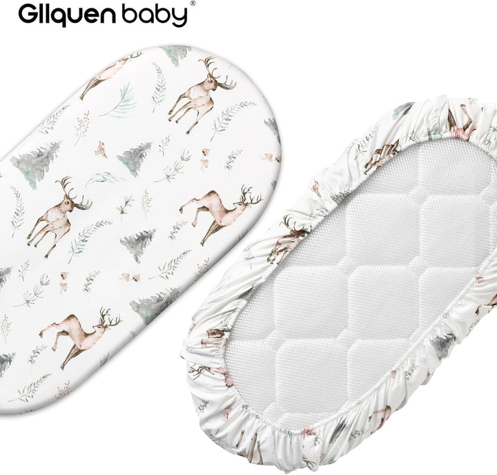 2 Pack Moses Basket Fitted Sheets, Newborn Pram Sheets Fitted, 100% Microfiber Oeko-Tex100 Cozy and Breathable Crib Baby Bassinet Sheets for Boy and Girl, Easy Care Soft Fitted Sheet