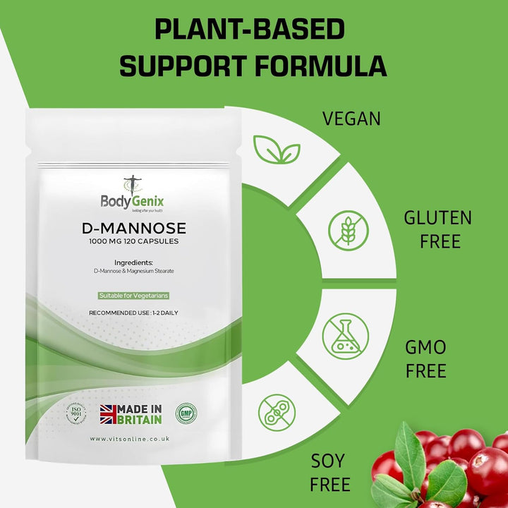 D-Mannose 1000Mg Capsules - High Strength Pure D-Mannose Capsule for Urinary Infections & Support Immune System - Daily Vegan Friendly Supplement for Men and Women - 120 Caps 4 Month Supply