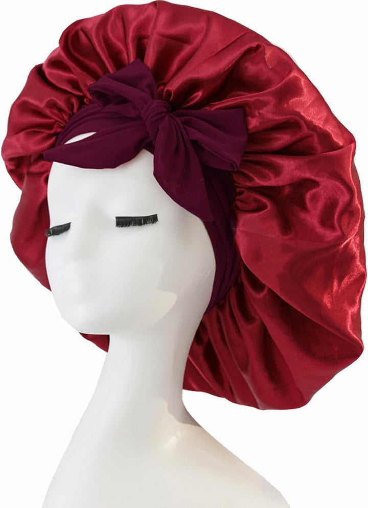 Silk Bonnet,Adjustable Satin Hair Bonnet,Soft and Comfortable Silk Sleep Cap(Black)