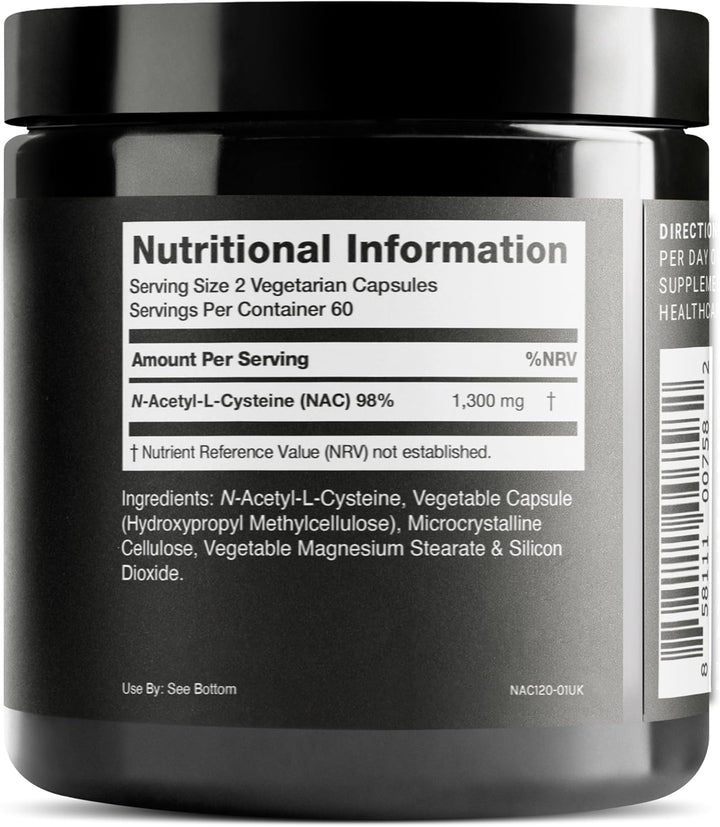 1300Mg NAC - 2 Month Supply - Min. 98%+ Tested Purity - Ultra High Strength Bioavailable NAC Cysteine Supplement - 120 Vegetarian N Acetyl Cysteine Capsules -Lab Tested TQ