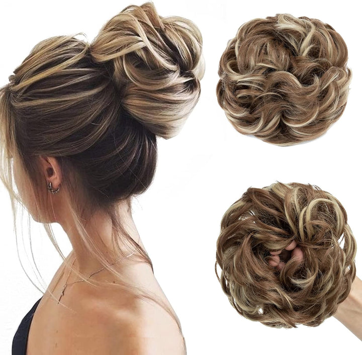 Messy Hair Scrunchies - Hair Bun Extensions & Curly Wavy Pieces for Women'S Updo, Ponytail & Donut Chignons - Natural Black