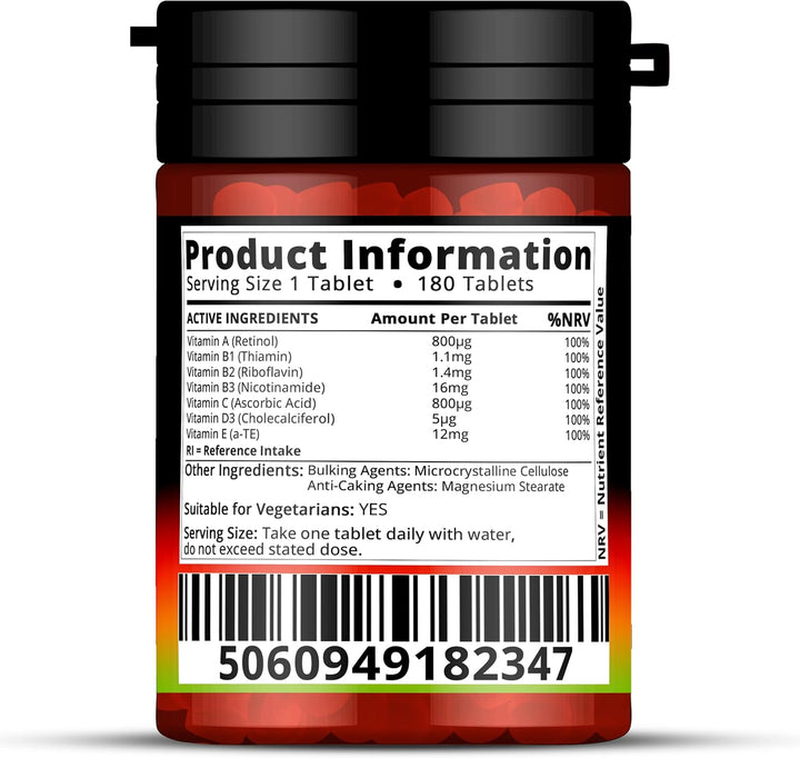 Multivitamin 180 Tablets (6 Months Supply) for Men & Women High Strength Multi Vitamins Supplement for Immune Support & Wellbeing, One a Day Multivitamins