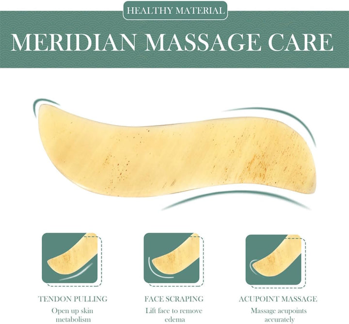 3Pcs Yak Horn Guasha Board Set S-Shaped Thin Scraping Massage Tools for Body Face Neck, Natural Cattle Horn Material Household and Salon Use