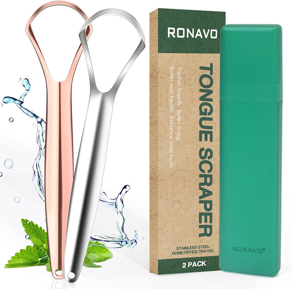 Tongue Scraper (2 Pack), Tongue Cleaner Cure Bad Breath, Tongue Cleaners Stainless Steel, Metal Tongue Scrapers for Adults Fresher Breath in Seconds