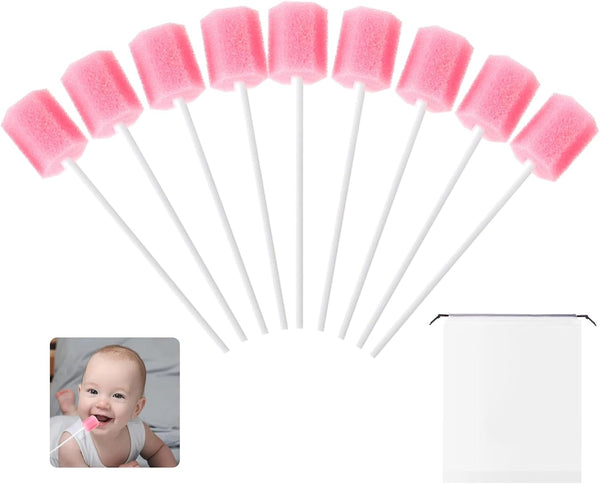 50 Pcs Mouth Swabs, Oral Care Sponge Swab Disposable Mouth Swab Tooth Cleaning Tool Dental Care Kit, Mouth Sponges for Kit Foam Swab Sticks for Oral Care (Pink)