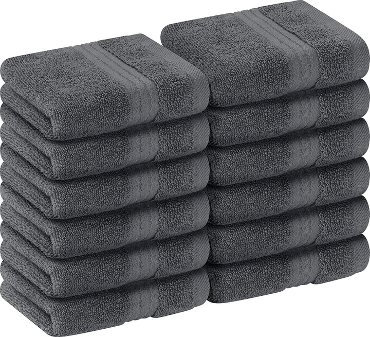 - 12 Pack Luxury Wash Cloths Set (30 X 30 CM) 100% Cotton Ring Spun, Highly Absorbent and Soft Feel Washcloths for Bathroom, Spa, Gym, and Face Towel (Cool Grey)