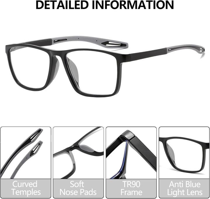 3 Pack Reading Glasses Men Sporty Blue Light Blocking Comfortable and Flexible Lightweight Readers