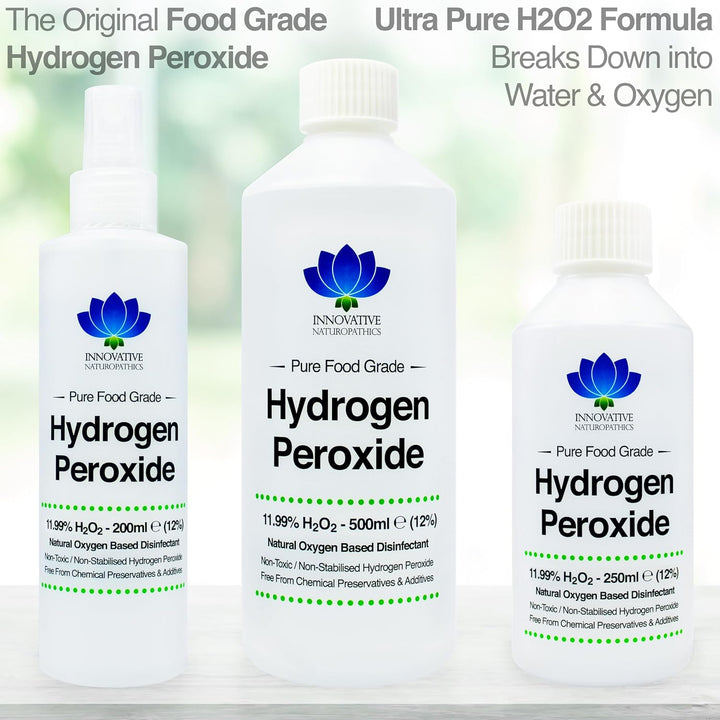 Food Grade Hydrogen Peroxide - Purest Grade 12% (<11.99%) - 1 Litre - Non Stabilised - Contains Zero Additives - 40 Vols