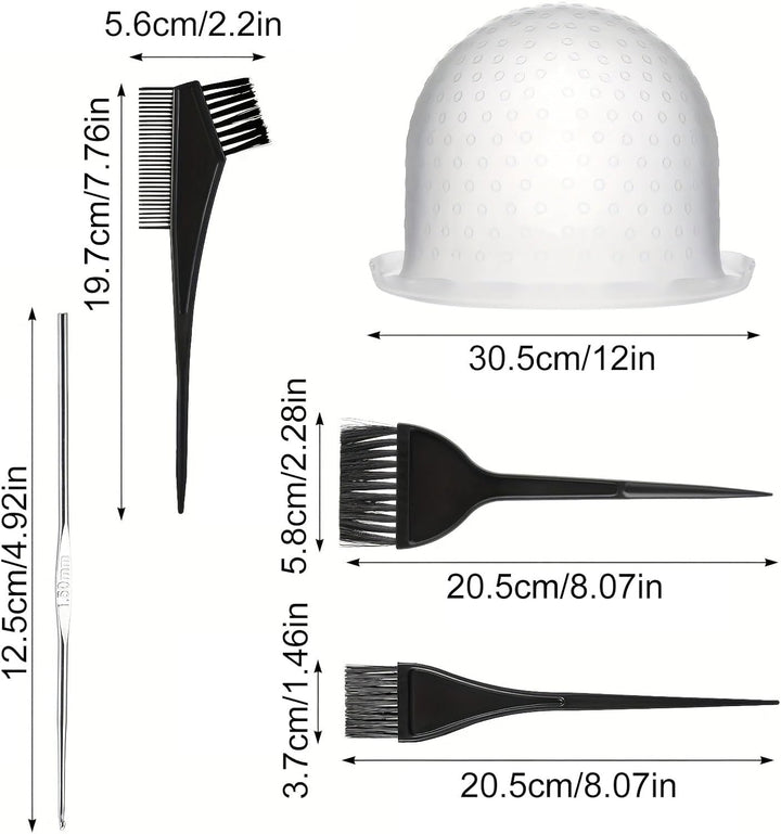 5PCS Highlight Cap Kit Highlighting Cap with Needle and Hair Coloring Brushes Silicone Highlight Cap Hair Dye Kit for Color Hair Salon Hairdressing Dyeing Staining Tools for Women Men