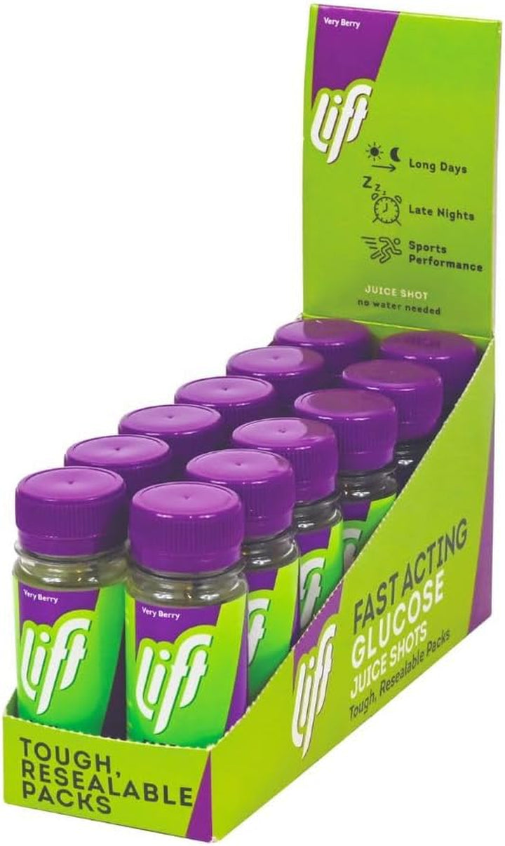 Fast-Acting Glucose Energy Juice Shots, Very Berry, 12 Pack of 60 Ml Bottles