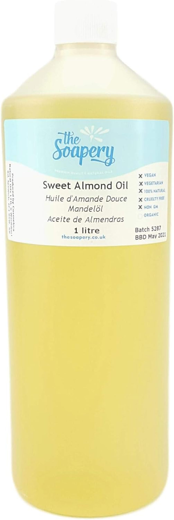 Sweet Almond Oil - 1 Litre Cosmetic Grade for Massage, Aromatherapy, Soaps, Lotions.