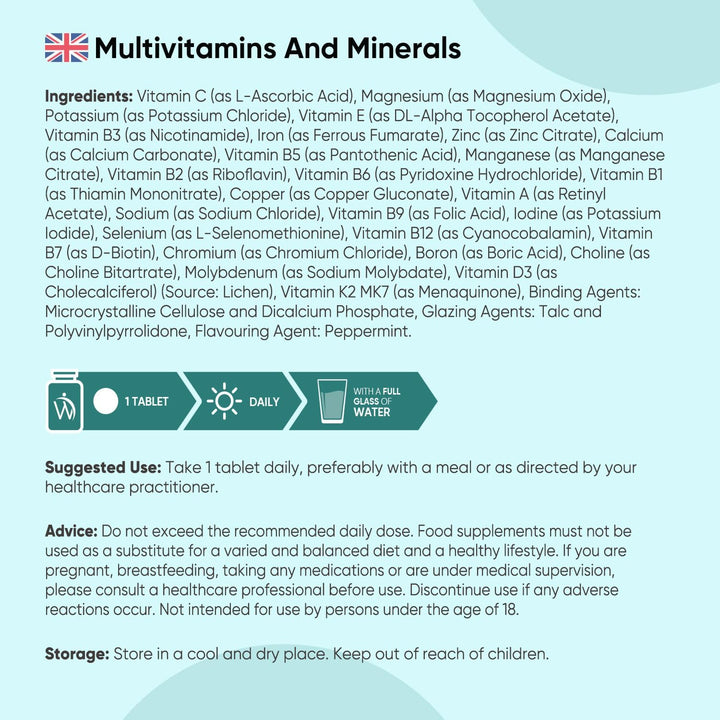 Multivitamin Tablets for Women & Men - 27 Essential Nutrients - 400 Small Tablets - 1+ Year Supply - Tasty Peppermint Flavour - Vegan Multi Vitamins & Minerals like Vitamin D, C, Calcium, Iron & Zinc