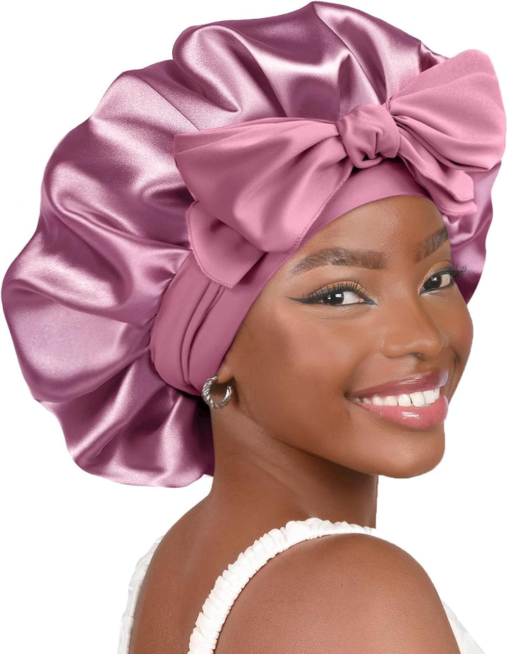 Silk Bonnet for Sleeping Women Satin Bonnet Double Layer Satin Lined Hair Bonnet with Tie Band Curly Hair