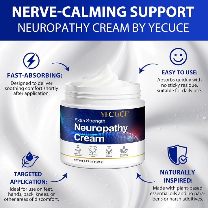 Neuropathy Nerve Relief Cream,Max Strength No-Mess Topical Pain Reliever for Toes, Feet, Fingers, Hands, Legs & Arms, 4.23Oz