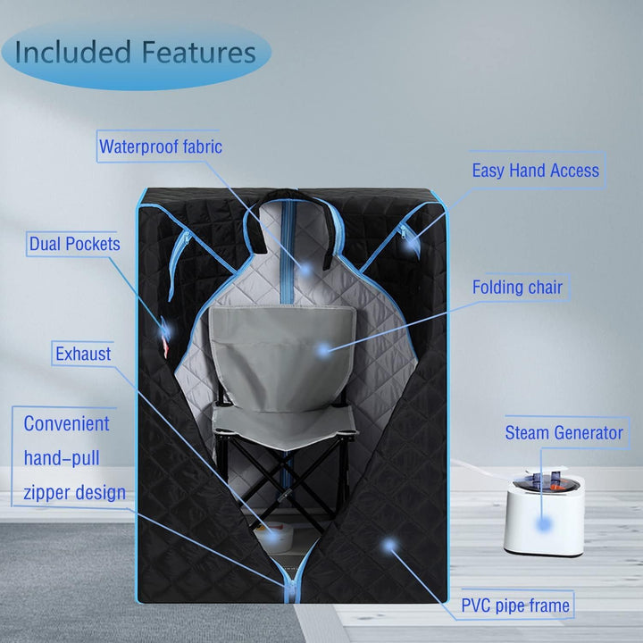 Sauna,Portable Sauna Tent with 1000 Watt Steam Generator,60 Minute Timer, Folding Chair,Steam Cabin Home Sauna Spa for Relaxation (Black)