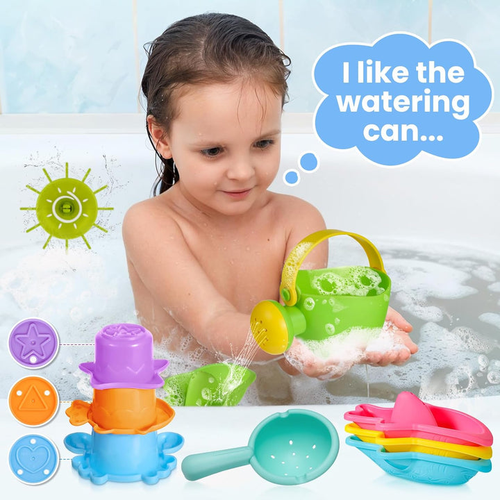Baby Bath Toys for 1 2 3 4 Year Olds Toddler Kids - 10PCS Mould Free Water Play Swimming Pool Toys No Mould Watering Can Bath Boats Bath Cups Water Wheel for Children Boys Girls