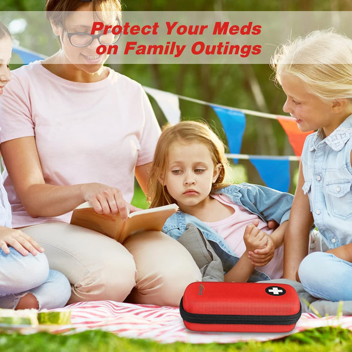 Epipen Medical Carrying Case, Hard Shell EVA Shock Absorption Travel Medication Organizer Bag Emergency Medical Pouch Holds 2 Epipens, Asthma Inhaler, Auvi-Q, Allergy Supplies, (*Red)