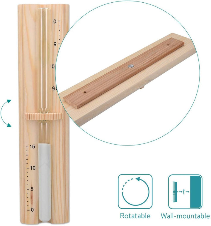 Sauna Hourglass Sand Timer - Classic Wall-Mounted Sand Hour Glass for Saunas - Pine Wood, Sand and Heat-Resistant Glass - 29.5 X 7.5 X 4 Cm