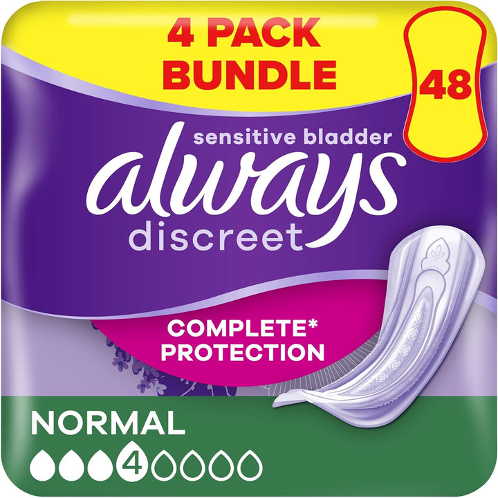 Incontinence Pads Women, Normal, Absorbency 3 or 4, 96 Sanitary Towels (24 X 4 Packs), Complete Protection for Bladder Weakness Pads Women, Odour Neutraliser