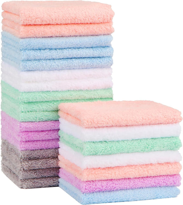 Baby Washcloths 24-Pack(7''X9''), Microfibre Coral Fleece Baby Towels, Super Soft and Absorbent Wash Flannels for Newborns and Infants, Gentle on Delicate Skin for Face Hands and Body