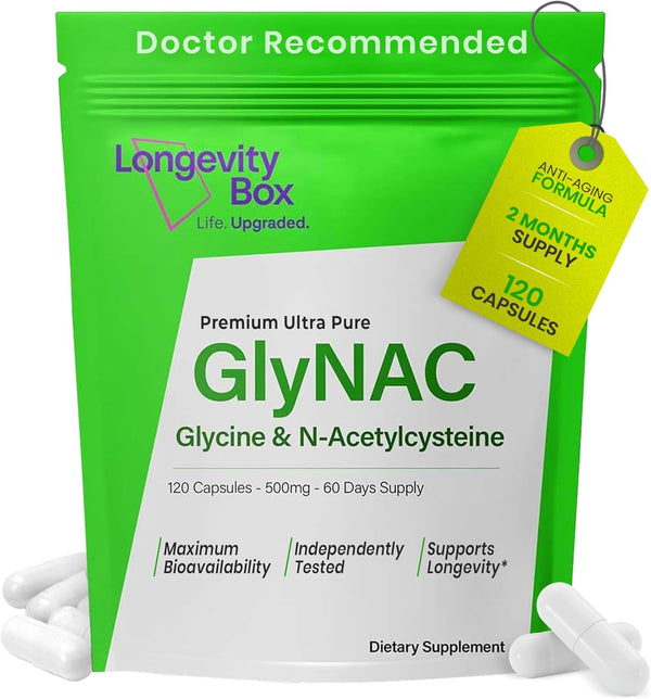 Glynac 1000Mg – 500Mg Glycine + 500Mg NAC – 120 Vegan Capsules for Glutathione, Energy & Healthy Aging