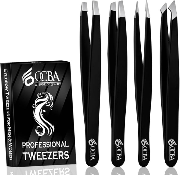Tweezers for Facial Hair Women & Men for Precise Grooming of Eyebrows - Professional Stainless Steel Black Color Coated Eyebrow Tweezers for Ingrown Hair on Nose Ear (Black)