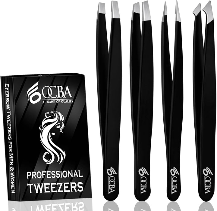 Tweezers for Facial Hair Women & Men for Precise Grooming of Eyebrows - Professional Stainless Steel Black Color Coated Eyebrow Tweezers for Ingrown Hair on Nose Ear (Black)