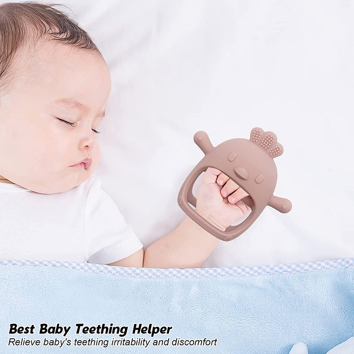 2 Pack Teething Toys for Baby, Teething Mitten for Babies, Toys 0-6 Months, Silicone Teether for Toddler Infant, Baby Boy Girl Shower Gifts Teething Relief Chew Toys (Beige + Pink)