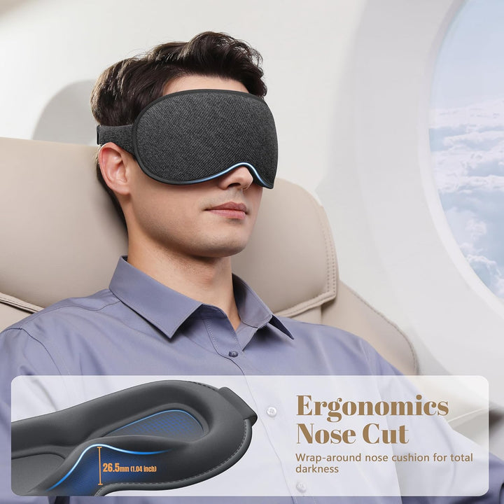 100% Blackout Eye Mask for Sleeping - 3D Deep Contoured Sleep Mask for Men Women - Soft Comfortable Sleeping Mask - Adjustable Eyemask Black Out Night Masks for Travel Nap Yoga - Grey