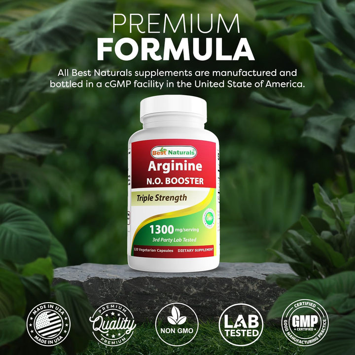 L-Arginine NO Booster Triple Strength 1300 Mg Serving 120 Veg Capsules