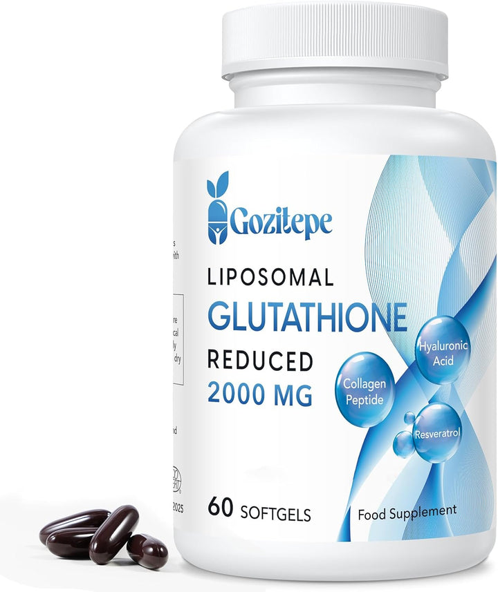 Liposomal Glutathione Reduced 2000Mg per Serving | Glutathione Supplement with Hyaluronic Acid + Collagen Peptide + Resveratrol | 10X Better Absorption (60 Count (Pack of 1))