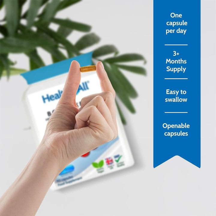 Vitamin B Complex B-50 90 Capsules, 3 Months Supply, High Potency Vegan B-Complex with PABA | Support Cognitive Functions, Energy, Tiredness & Fatigue | Made in UK (Not Tablets)