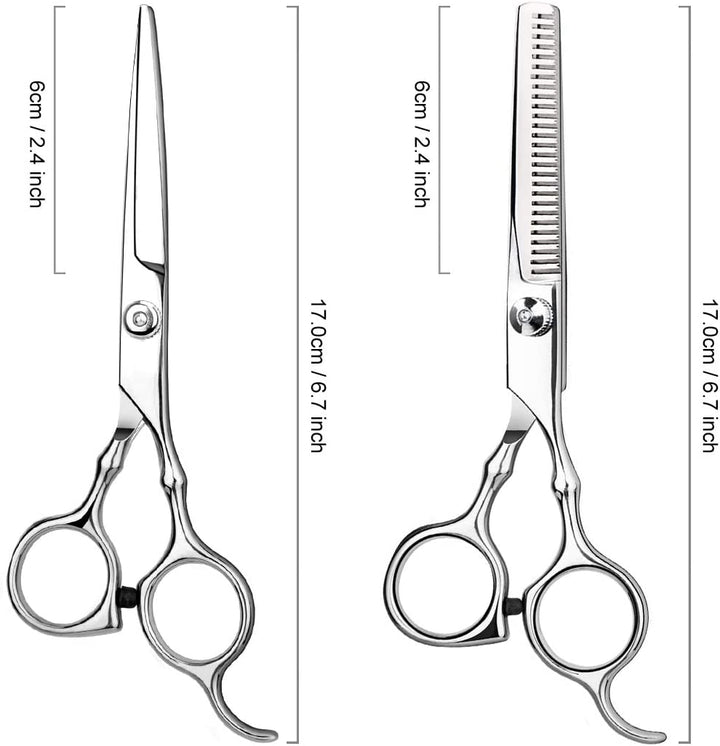 Professional Hair Cutting Scissors Set for Home, Barber Salon, Thinning Scissors Set with Comb and Case for Men/Women (Silver)