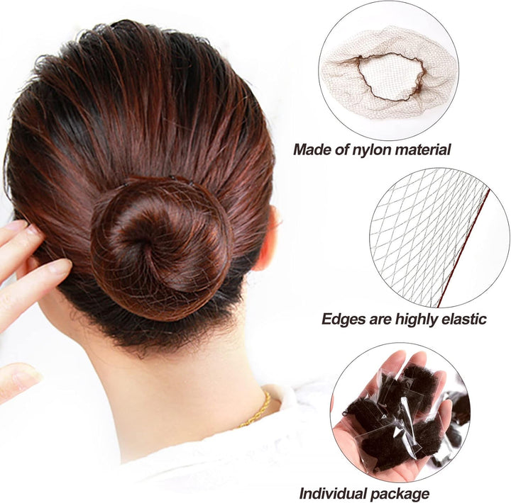 Invisible Hair Nets, 35 Pcs Brown Bun Nets for Girls, Reused Elastic Edge Mesh for Women Bun, Hair Bun Nets for Women Girls Ballet Dancer Catering