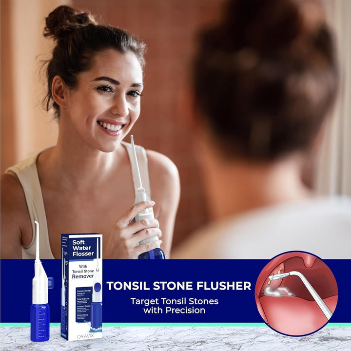 Manual Water Flosser | Tonsil Stone Irrigator | Soft Floss Remover | Mini Tonsil Cleaner | Travel, Teeth Cleaning Space | Orali