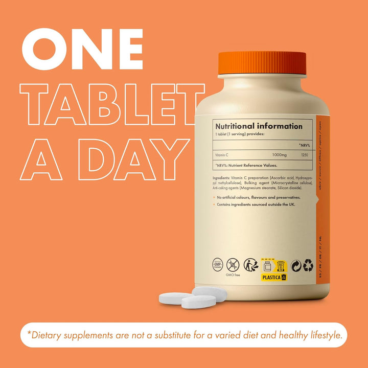 Vitamin C 1000Mg | 180 Premium Tablets (6 Month’S Supply) | High Dose Quality Ascorbic Acid | Suitable for Vegetarian & Vegans| Made in the UK by ®