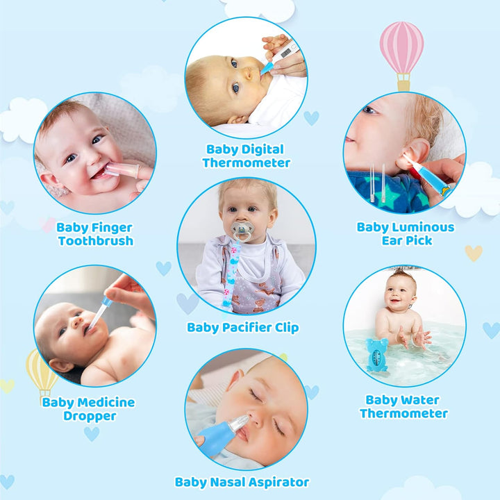 Baby Healthcare and Grooming Kit, 28PCS Upgraded Safety Care Kit, with Hair Brush Comb Nail Clippers and More for Newborn Infant Toddlers Baby (Blue)