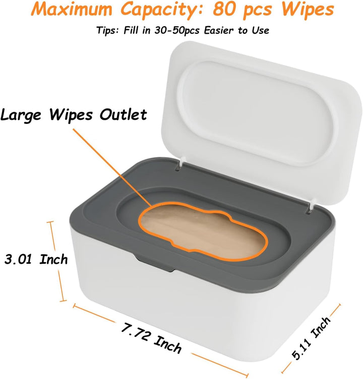 Wipes Dispenser, Wipe Holder for Baby & Adult,  Refillable Wipe Container, Keeps Wipes Fresh, One-Handed Operation. Non-Slip, Easy Open/Close Wipes Pouch Case, Grey