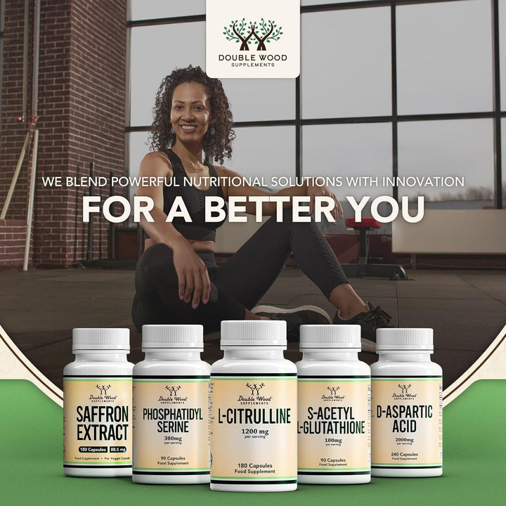 Double Wood L Citrulline | 180 L-Citrulline Capsules - 1200Mg L Citrulline per Serving | 90 Servings | Nitric Oxide Supplement | Promotes Cardiovascular and Muscle Health | Non-Gmo | UK Manufactured