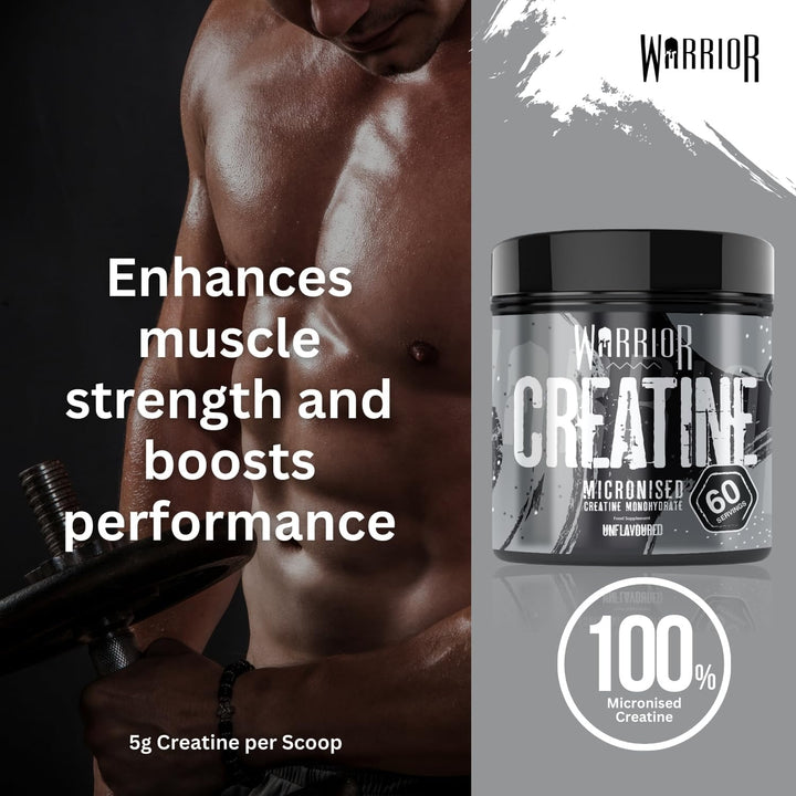 Creatine Monohydrate Powder 300G - Pure Micronised Creatine Powder Supplement - 60 Servings - Vegan - for Men & Women - Pre & Post Workout Strength, Muscle Growth & Recovery (Unflavoured)