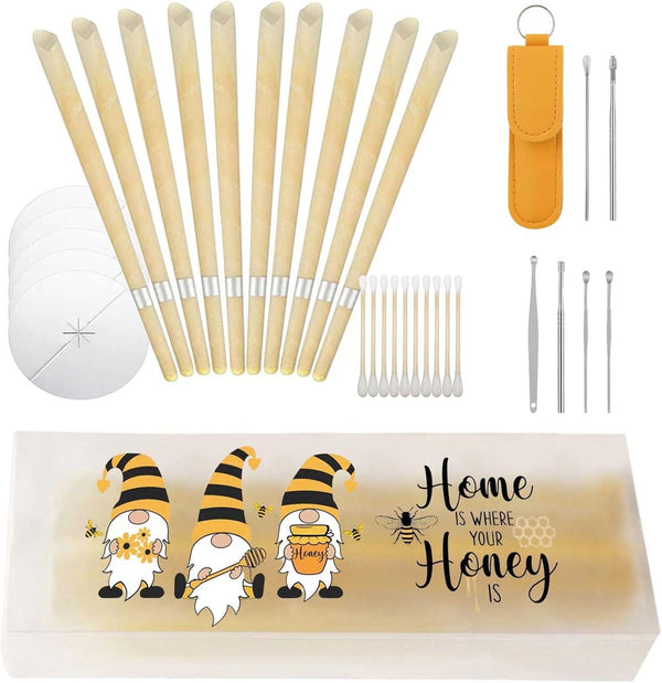 10Pcs Ear Candles for Wax Removal Ear Wax Removal Candle Kit with Natural Organic Beeswax Candles with Safety Filter Protective Discs and Cotton Buds Ear Cleaning