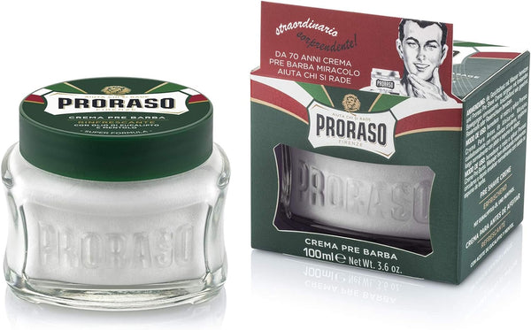 Pre Shave Cream, 100Ml, Refreshing and Toning Pre Shaving Cream with Eucalyptus Oil and Menthol, Made in Italy, Green