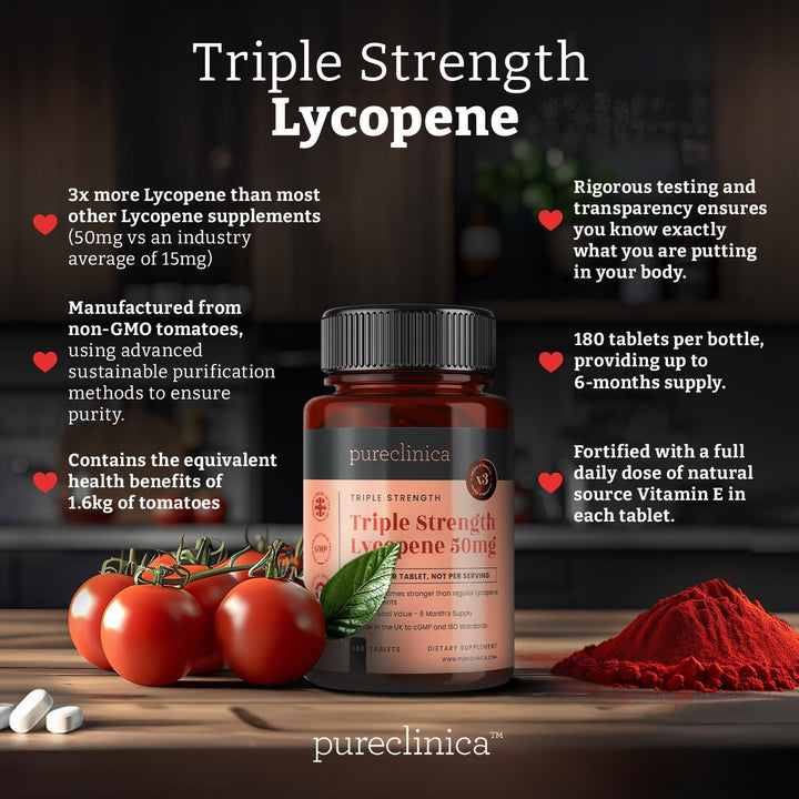 Lycopene 50Mg X 180 Tablets (6 Months Supply). 300% Strength of Regular Lycopene Tablets.