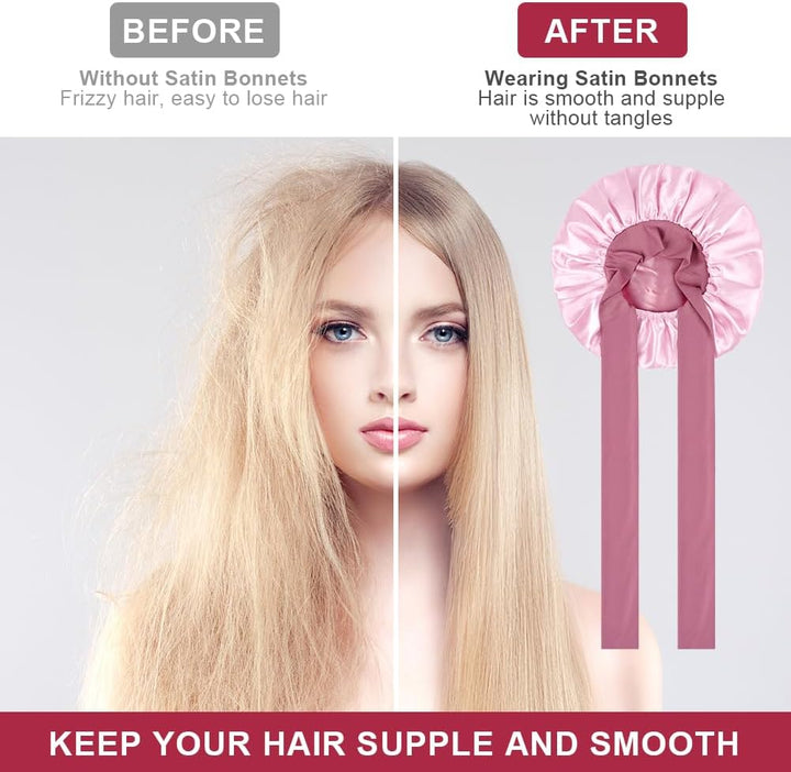 Satin Bonnet, Double-Sided Silk Bonnet Hair Wrap for Sleeping, Night Hair Sleep Cap with Elastic Band, Hair Care Head Cover Hat for Women Girls Long, Straight, Curly Hair