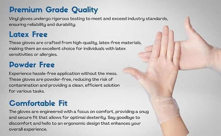 Box of 100  Clear Powder Free Vinyl Gloves - Small