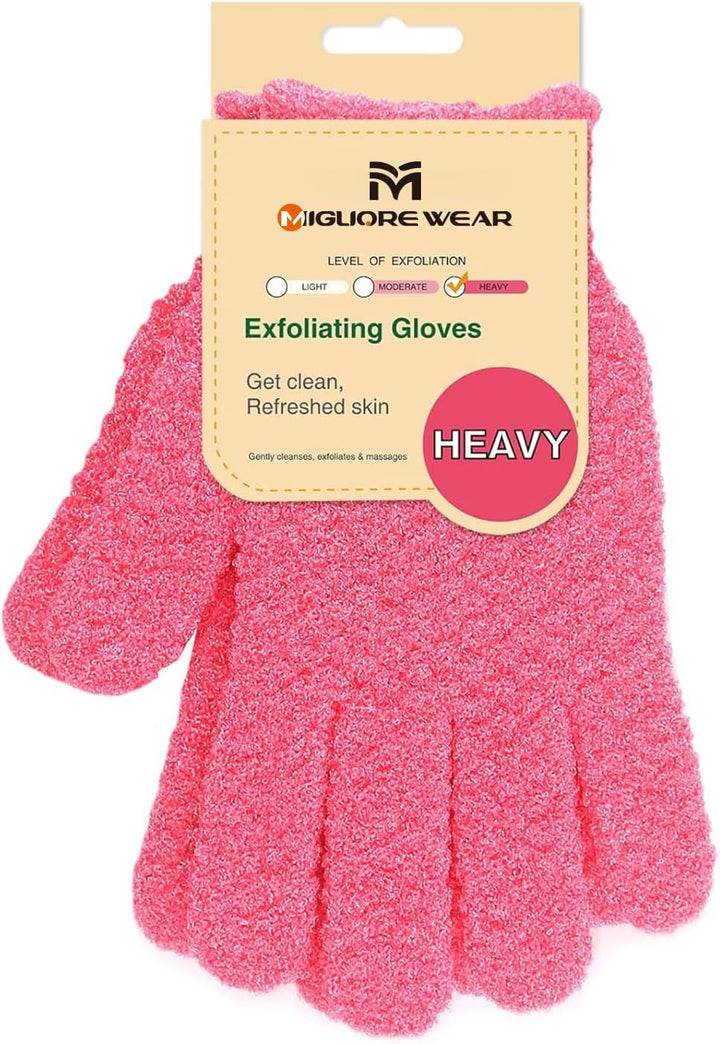 Exfoliating Wash Gloves, Shower Scrub Gloves/Loofah, Natural Fibre Bath Gloves for Spa, Massage, Body Scrub Exfoliator, Dead Skin Remover with Hanging Loop(Heavy)