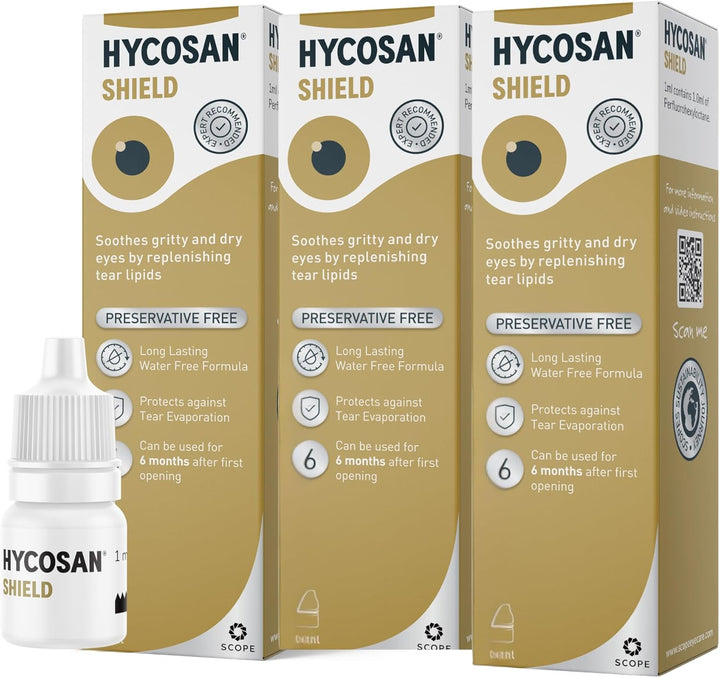 Hycosan Shield Eye Drops – Preservative Free Single Ingredient Formula for Management of Dry Eyes – 280 Applications – 3Ml