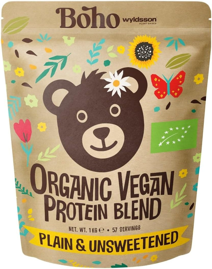 Unflavoured Organic Vegan Protein Powder Blend (1Kg - 57 Servings) Plain & Unsweetened, Organic Plant Based Protein, Dairy Free, Gluten Free, Lactose Free, Pea, Plant Protein Powder